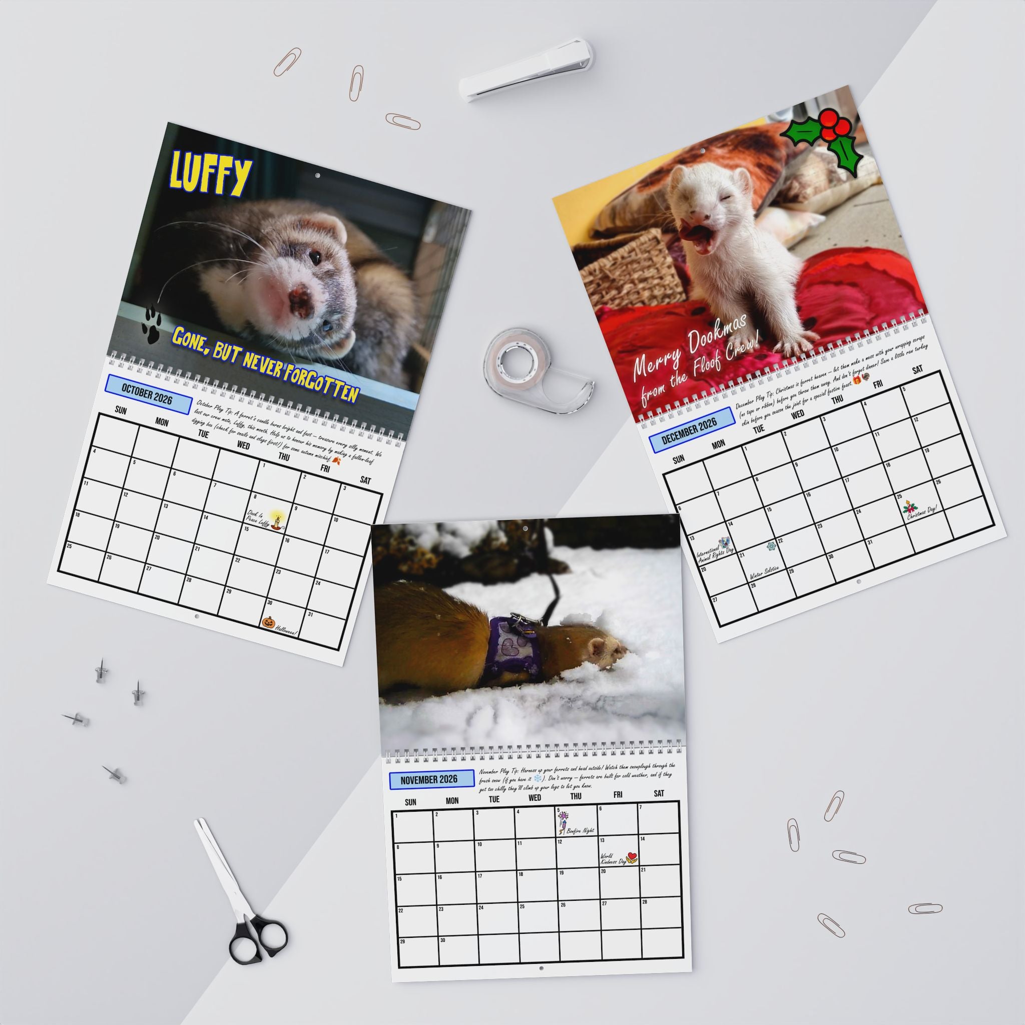 Ferret Wall Calendar 2026 (UK Edition) Funny Animal Calendar, Cute Pet Ferret Gift, Ferret Owner Gift, Ferret Mom Dad Present